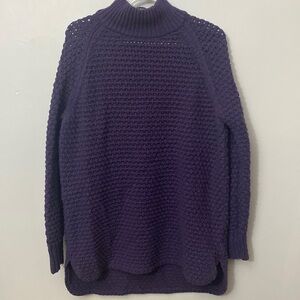 Gap Purple Loose Knit Long Lined Wool Blend Turtle Neck Sweater